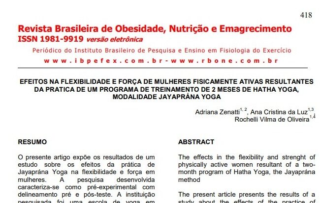 Artigo Científico sobre Jayaprána Yoga. LUZ, Ana Cristina, et. al.